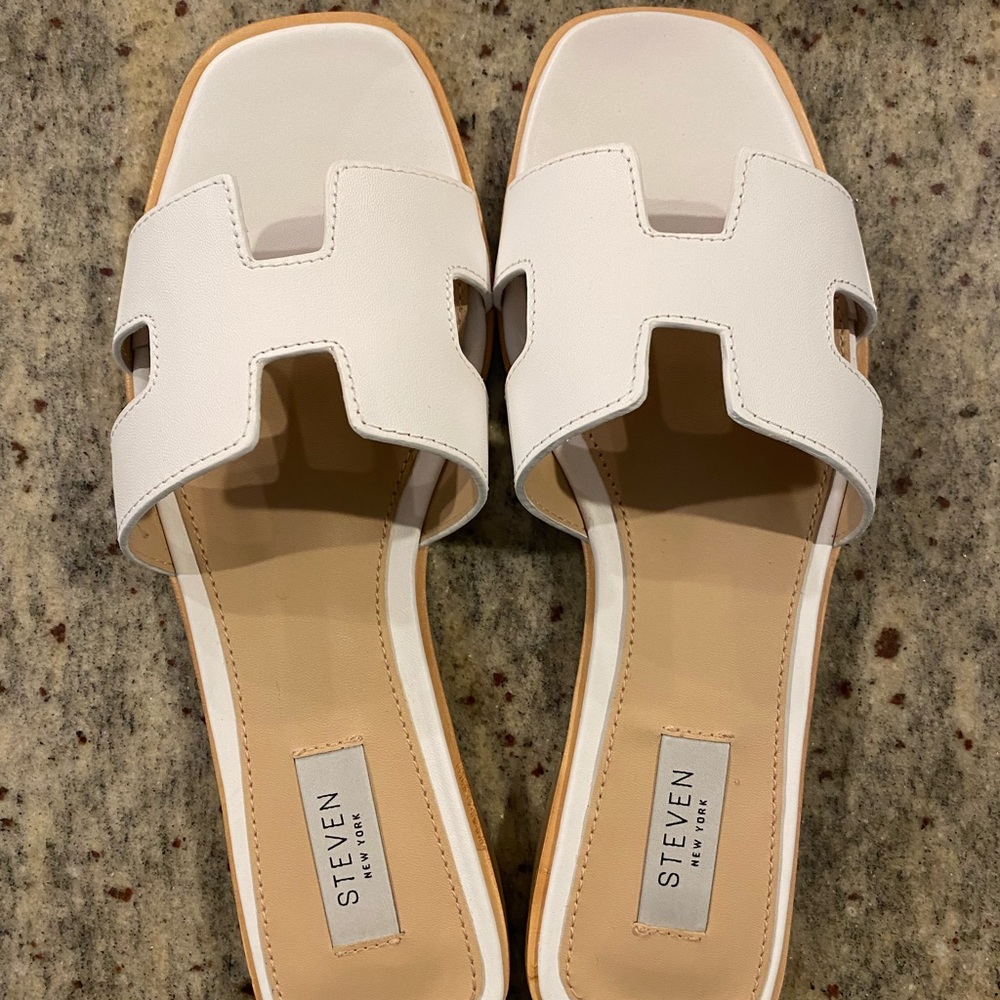 Hadyn White Leather Sandals Steven by Steve Madden